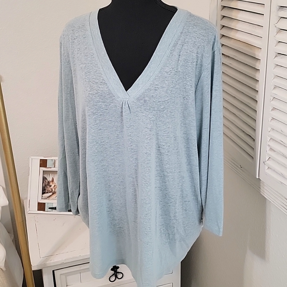 Light Blue V-Neck Women's Top